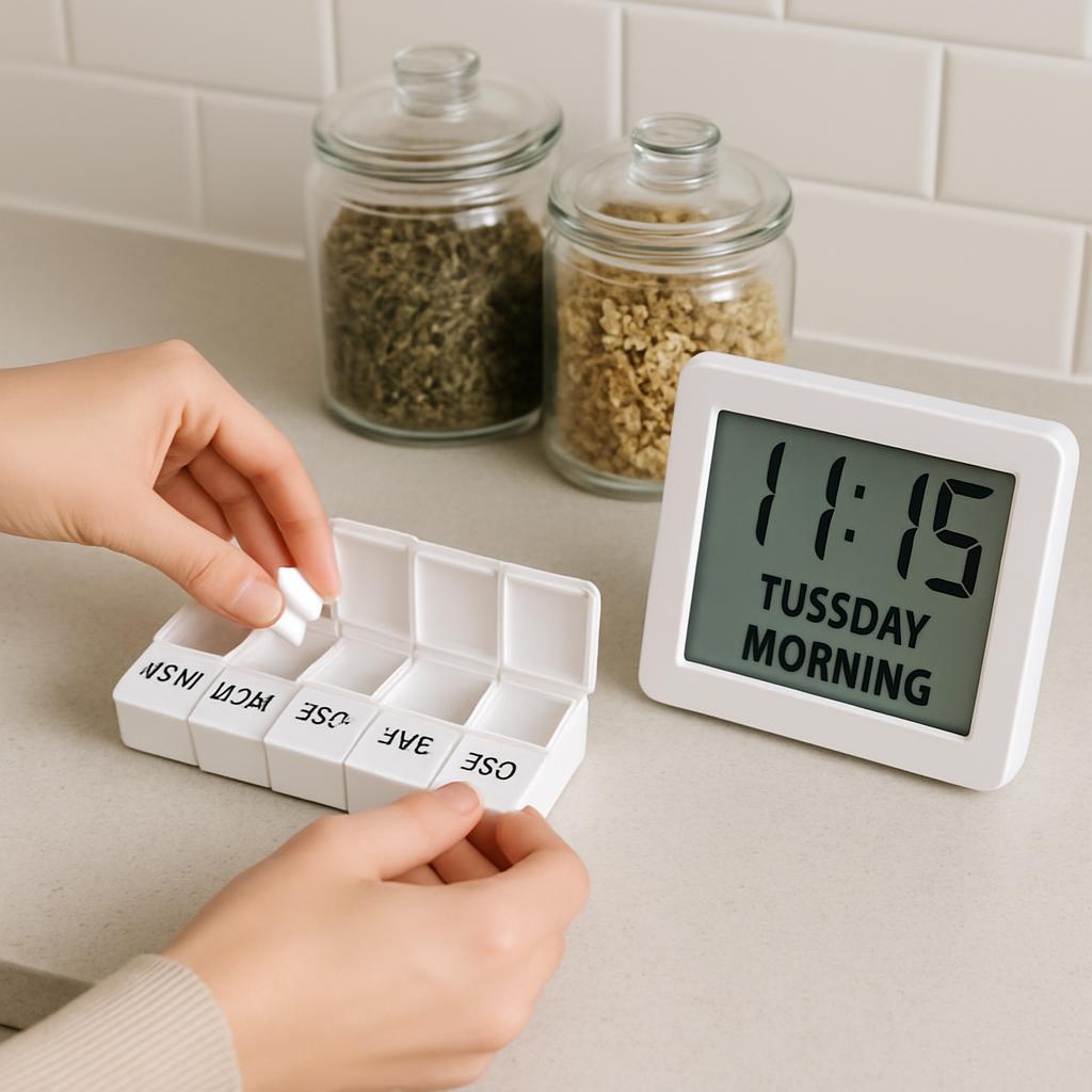 A white bedroom lamp with a canopy-style top sits on a Queen Anne cherry wood chest of drawers. The lamp features a circul...